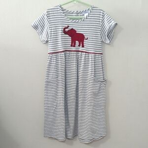 Ishtex Gray + White Striped Dress with Red Elephant Design Crimson Tide Size 8